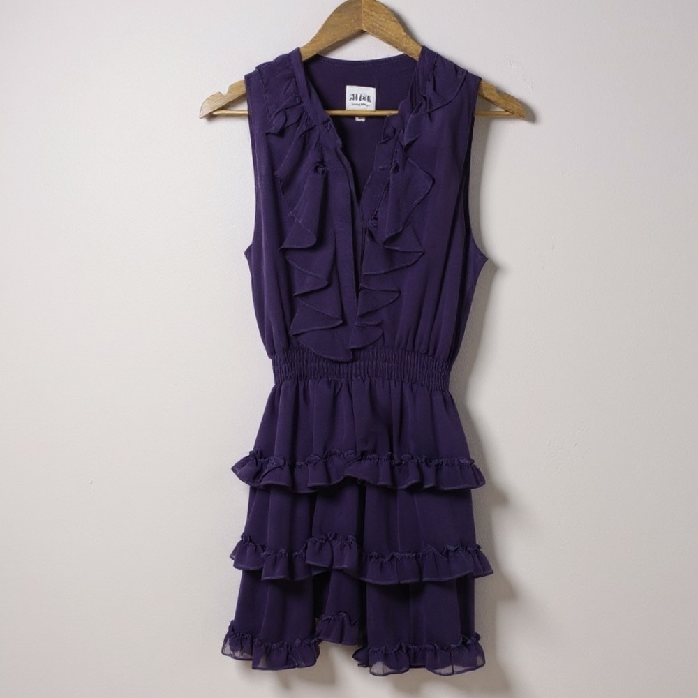 MISA Los Angeles Imelda Ruffle Tiered Mini Dress Purple Sleeveless Medium - Picture 6 of 15